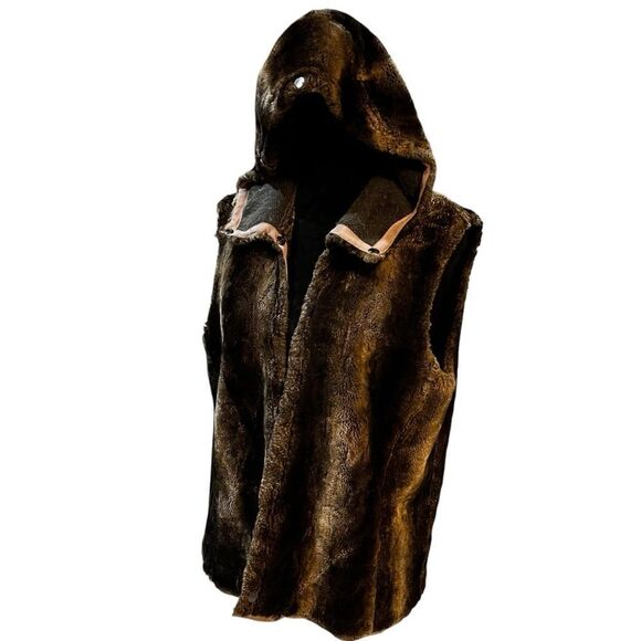 Maksar Faux Fur hooded sleeveless vest ladies medium plush teddy layering piece - Picture 10 of 12